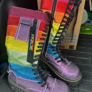 Club Exx Rainbow Rhinestone Pride military combat boots size 7M